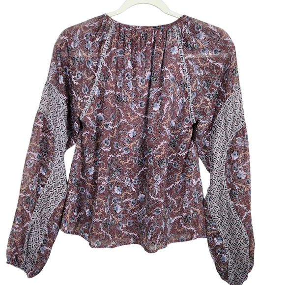 Evereve Cleo Floral Piff Long Sleeve Split Neck Blouse Top Fall Women's Size XS - Picture 8 of 11